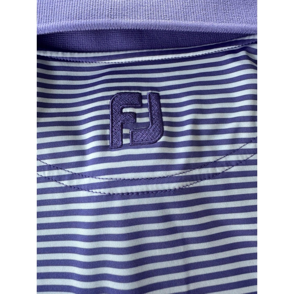 FootJoy Polo Shirt Mens XL Purple Stripe Short Sleeve Golf Stretch Bonitz Logo - Picture 10 of 10